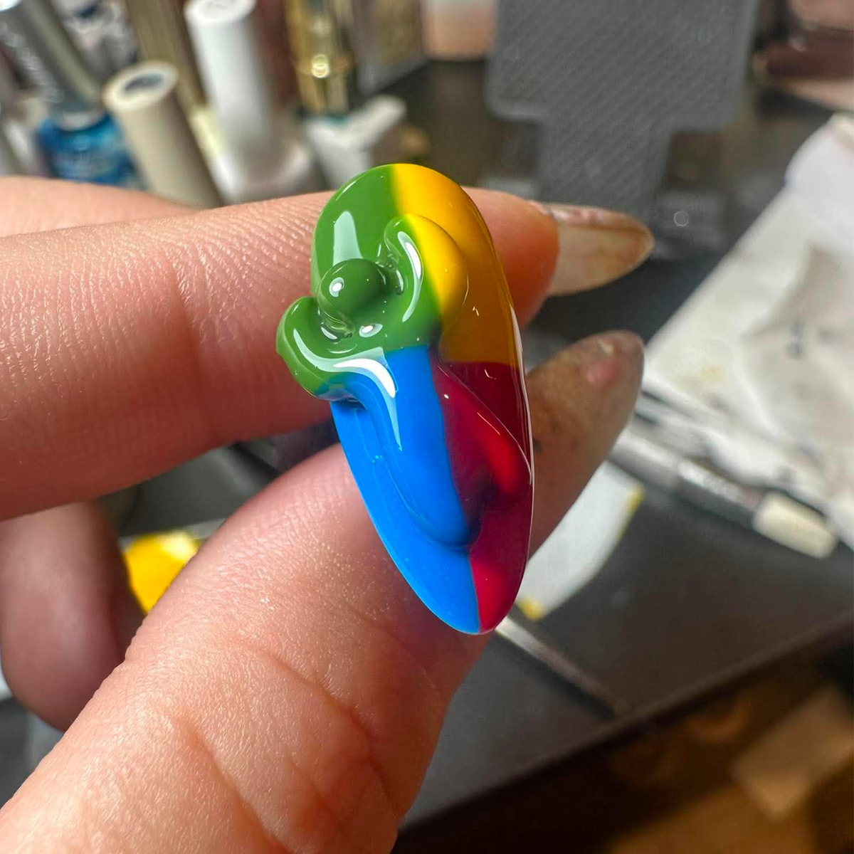 Chameleon Press On Nails, Retro Color Block Graphic Nails, Handmade Y2K Statement Nail
