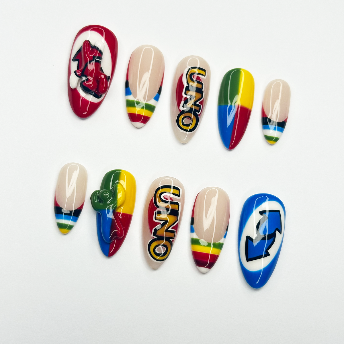 Chameleon Press On Nails, Retro Color Block Graphic Nails, Handmade Y2K Statement Nail