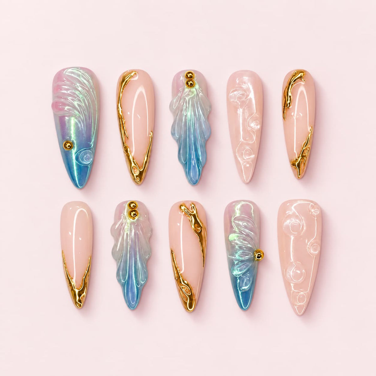 Mermaid Shell Stiletto Press-On Nails