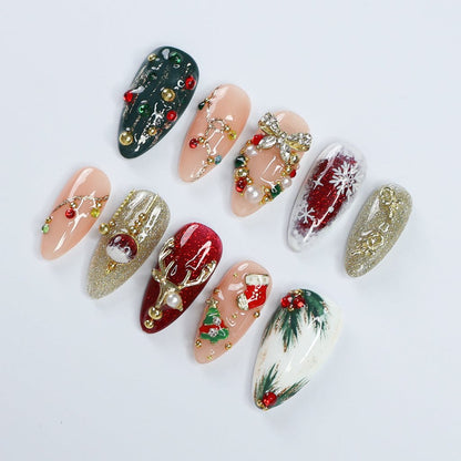 Merry Sparkle Christmas Red Green Press On Nails