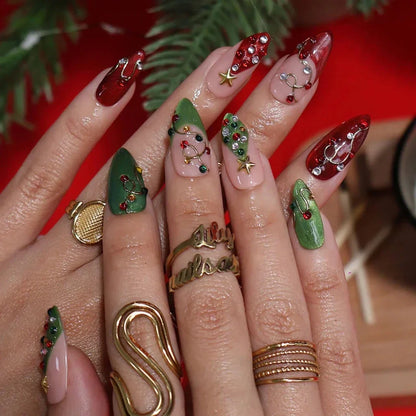 Merry Starlight Celestial Christmas Nude Red Press On Nails