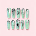 Mint Aura Spiderweb Coffin Press-On Nails