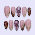 Mocha Bloom Tortoiseshell 3D Floral Nude Brown Press On Nails