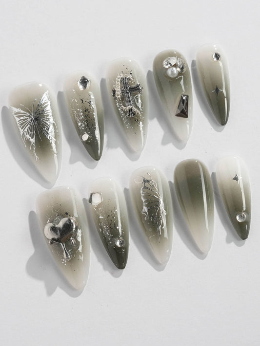 Night Butterfly Reusable Press On Nails