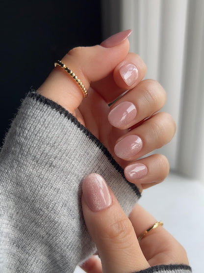 Nude Blush Cat Eye Reusable Press On Nails