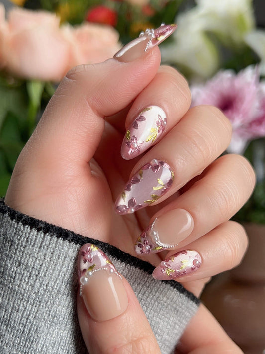 Falling Sakura Reusable Press On Nails