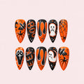 Orange Black Halloween Stiletto Press-On Nails