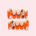 Orange Ghost Halloween Square Press-On Nails
