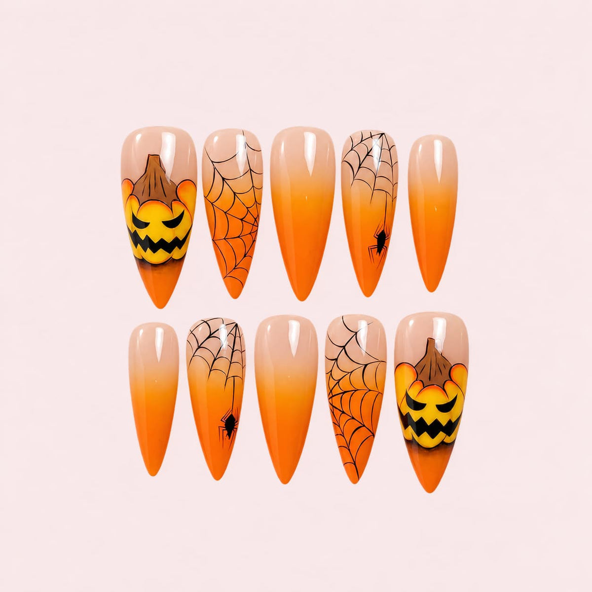 Orange Pumpkin Halloween Stiletto Press-On Nails
