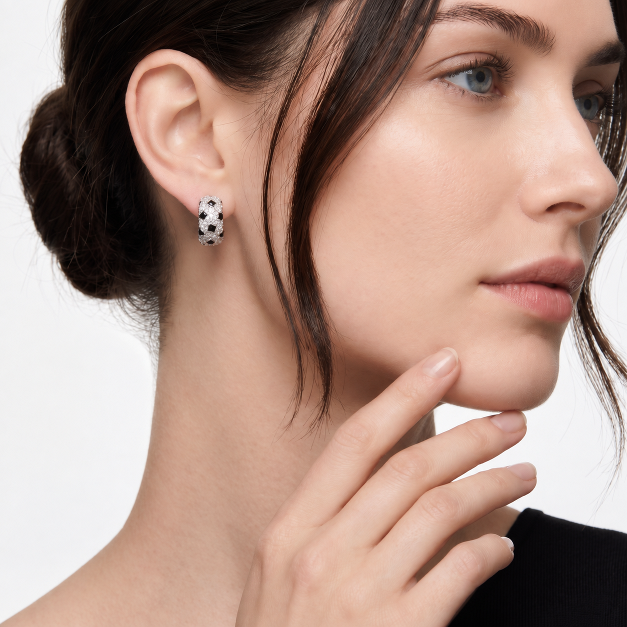 Black Onyx Pavé Wide Hoop Earrings