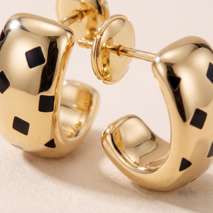 Black Onyx Geometric Wide Hoop Earrings