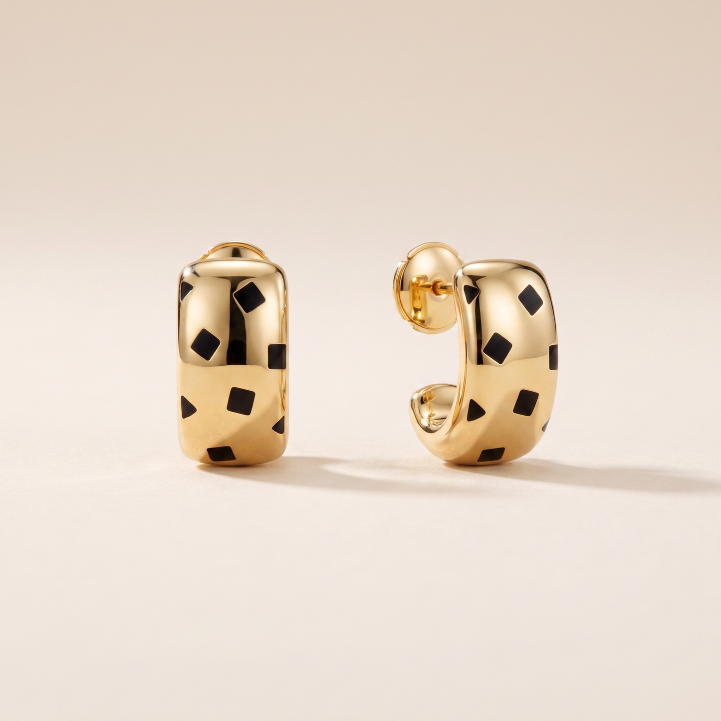 Black Onyx Geometric Wide Hoop Earrings