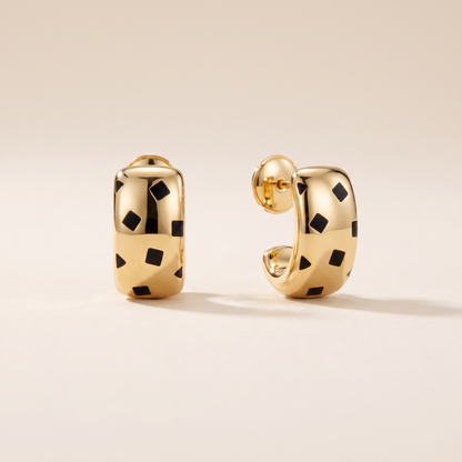 Black Onyx Geometric Wide Hoop Earrings