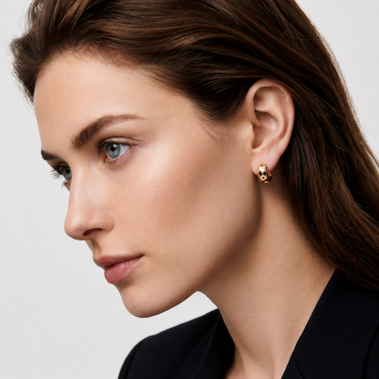 Black Onyx Geometric Wide Hoop Earrings