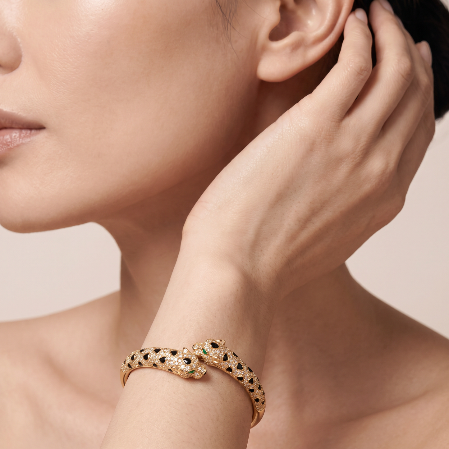 Leopard Pavé Enamel Double Head Bangle