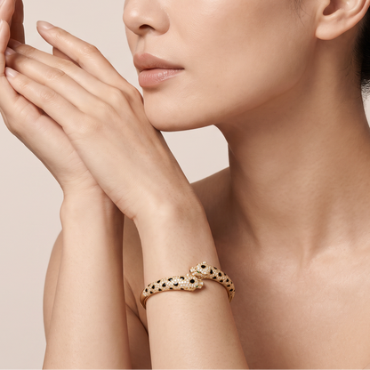 Leopard Pavé Enamel Double Head Bangle