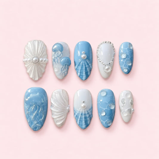 Pearl Lagoon Round Press-On Nails