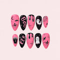 Pink Black Halloween Almond Press-On Nails