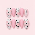 Pink Dalmatian Almond Press-On Nails - Hand-Painted