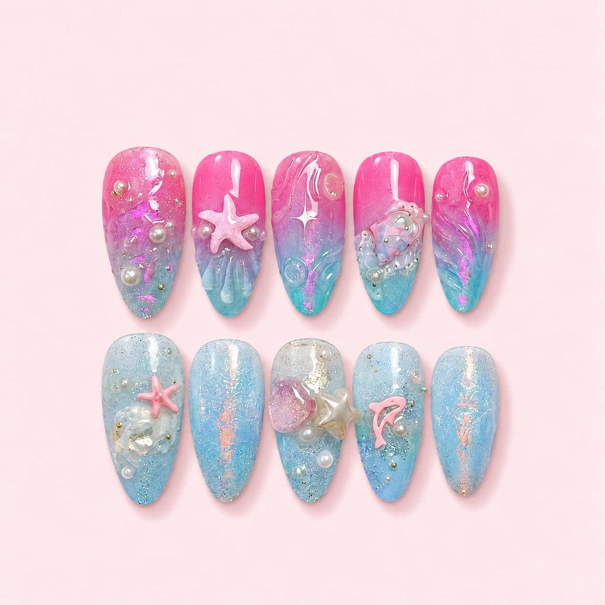 Pink Dolphin Round Press-On Nails