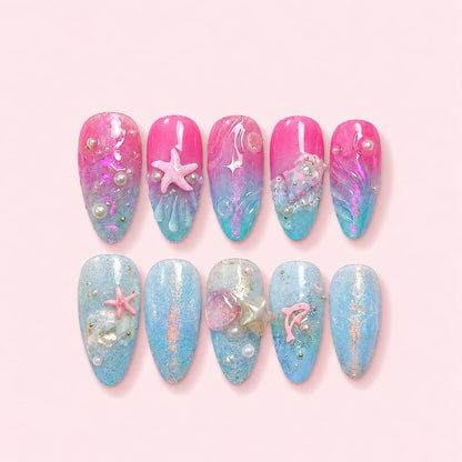 Pink Dolphin Round Press-On Nails