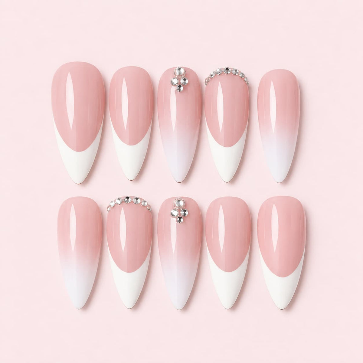 Pink French Tip Almond Press-On Nails
