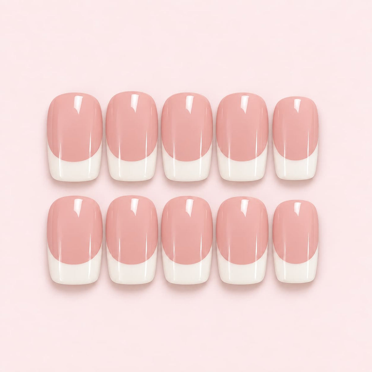 Pink French Tip Short Square Press-On Nails