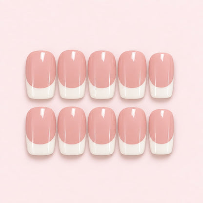 Pink French Tip Short Square Press-On Nails