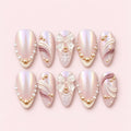 Pink Pearl 3D Bow Almond Press-On Nails