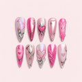 Pink Pearl Silver Heart Stiletto Press-On Nails