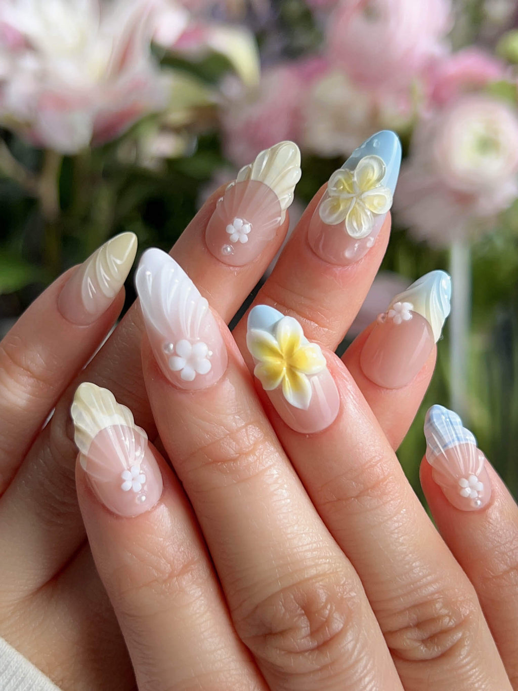 Plumeria Island Breeze Reusable Press On Nails