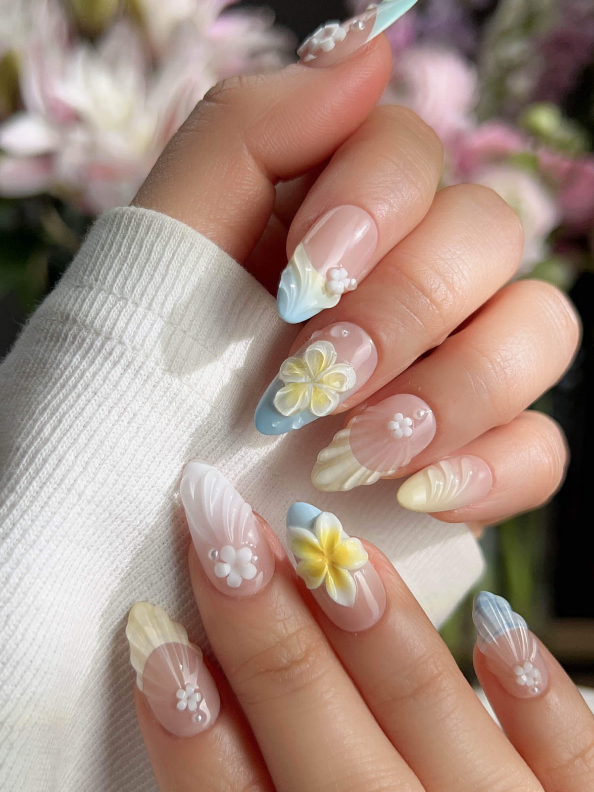Plumeria Island Breeze Reusable Press On Nails