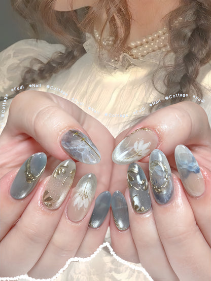 Moonflower Press-on Nails – Exclusively handcrafted by artist Fudinails