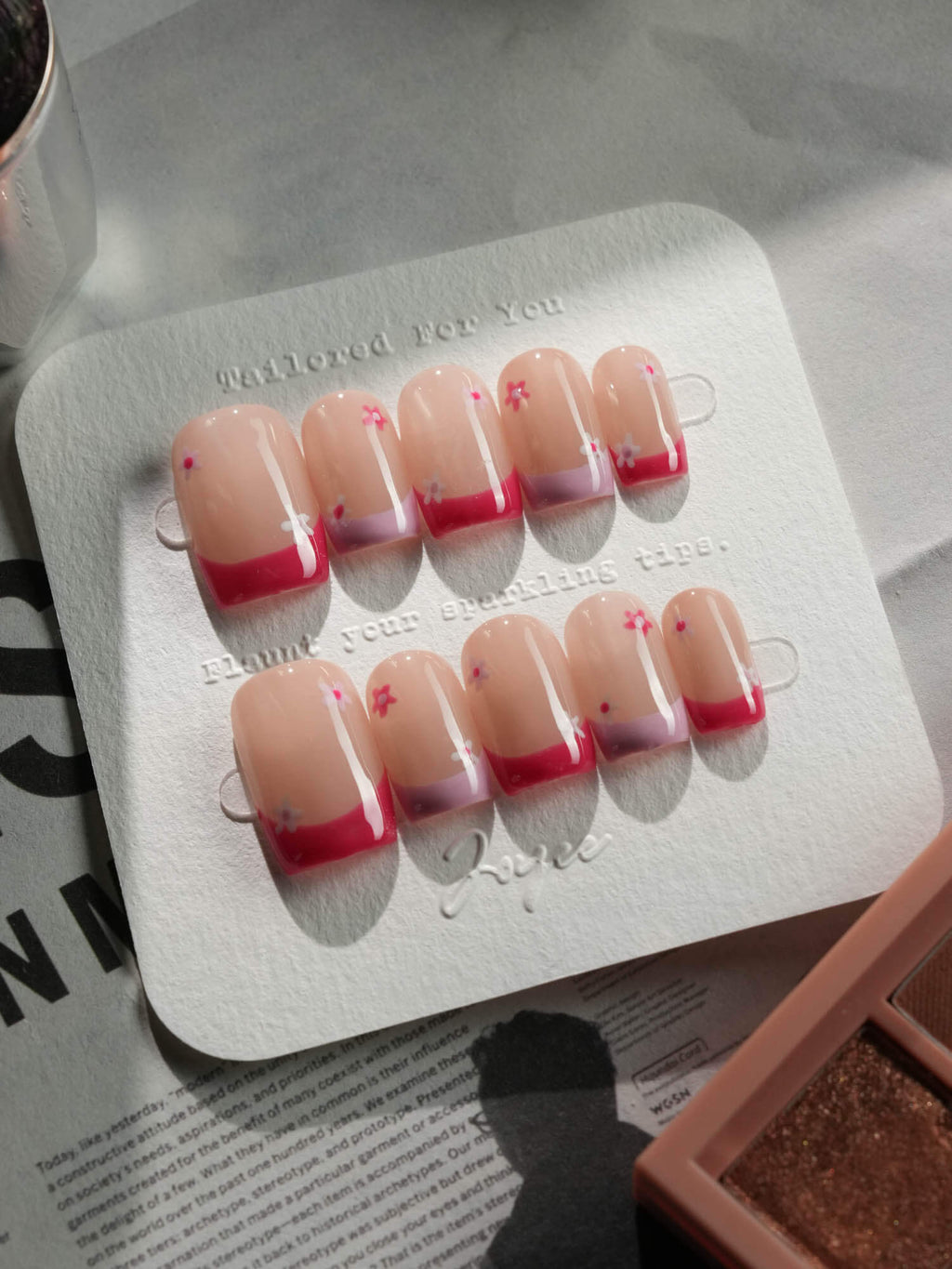 Spring Pink Flower Reusable Press On Nails