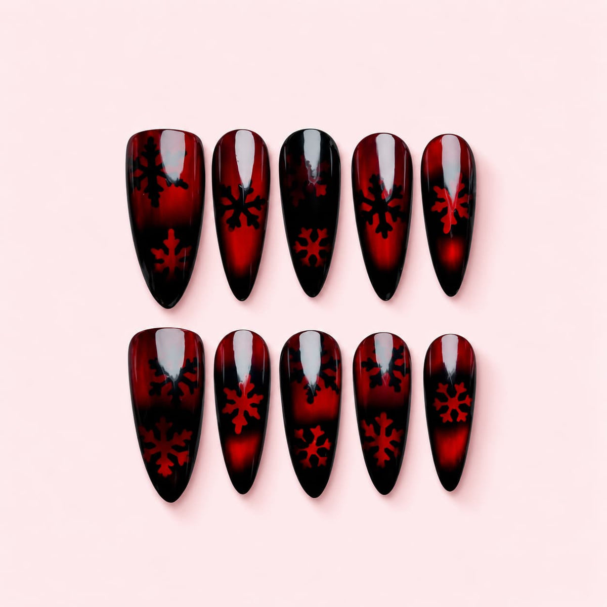 Red Cat Eye Snowflake Stiletto Press-On Nails