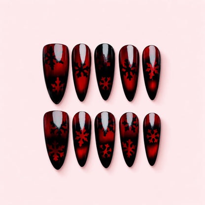Red Cat Eye Snowflake Stiletto Press-On Nails