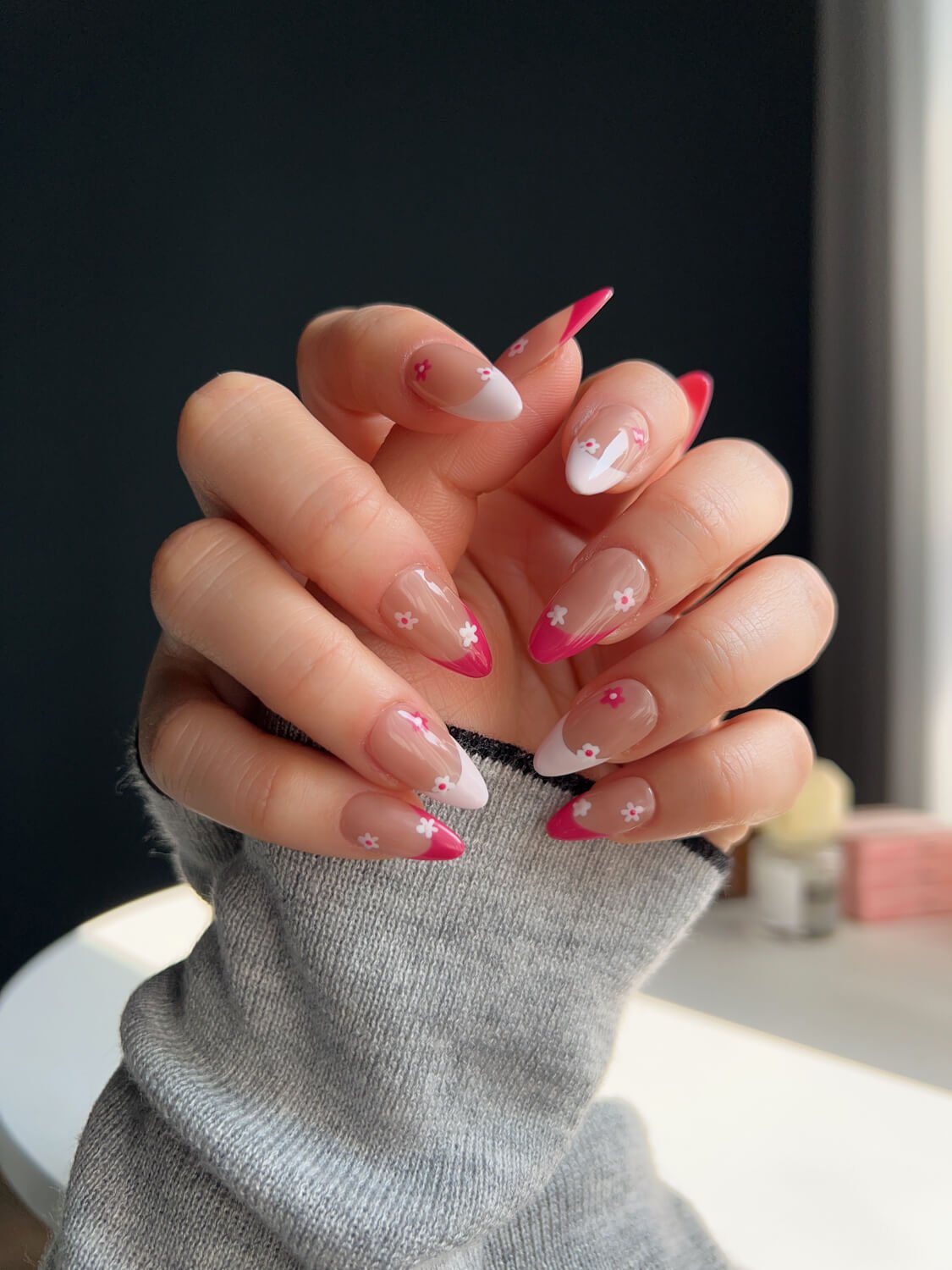 Spring Pink Flower Reusable Press On Nails