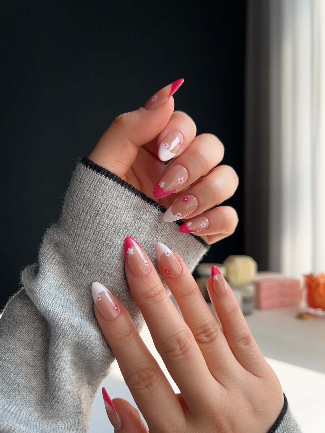 Spring Pink Flower Reusable Press On Nails