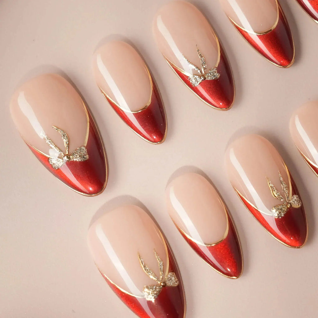 Bow French Reusable Press On Nails