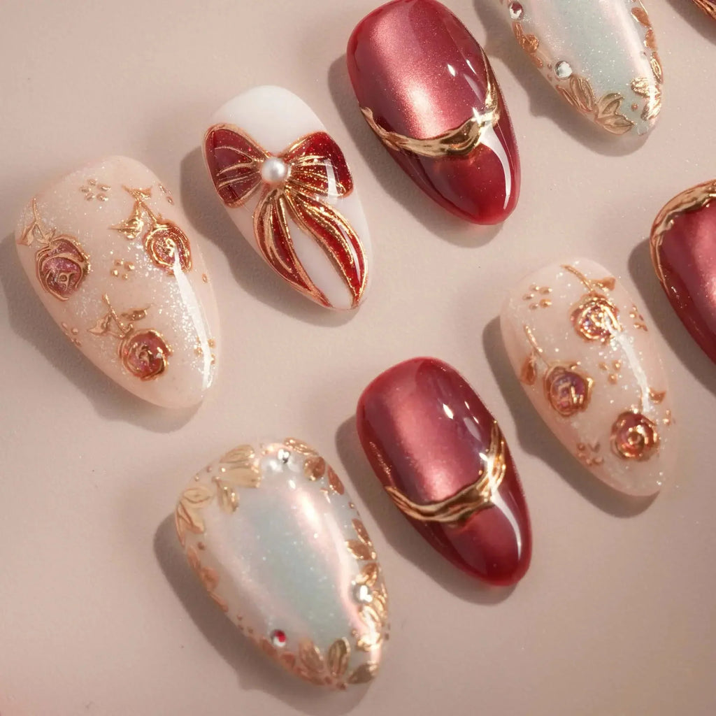 Coquette Red Reusable Press On Nails