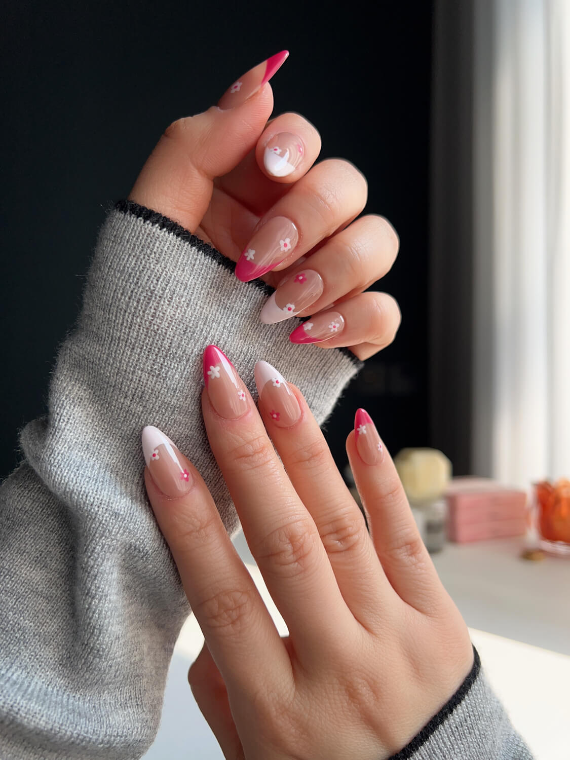 Spring Pink Flower Reusable Press On Nails