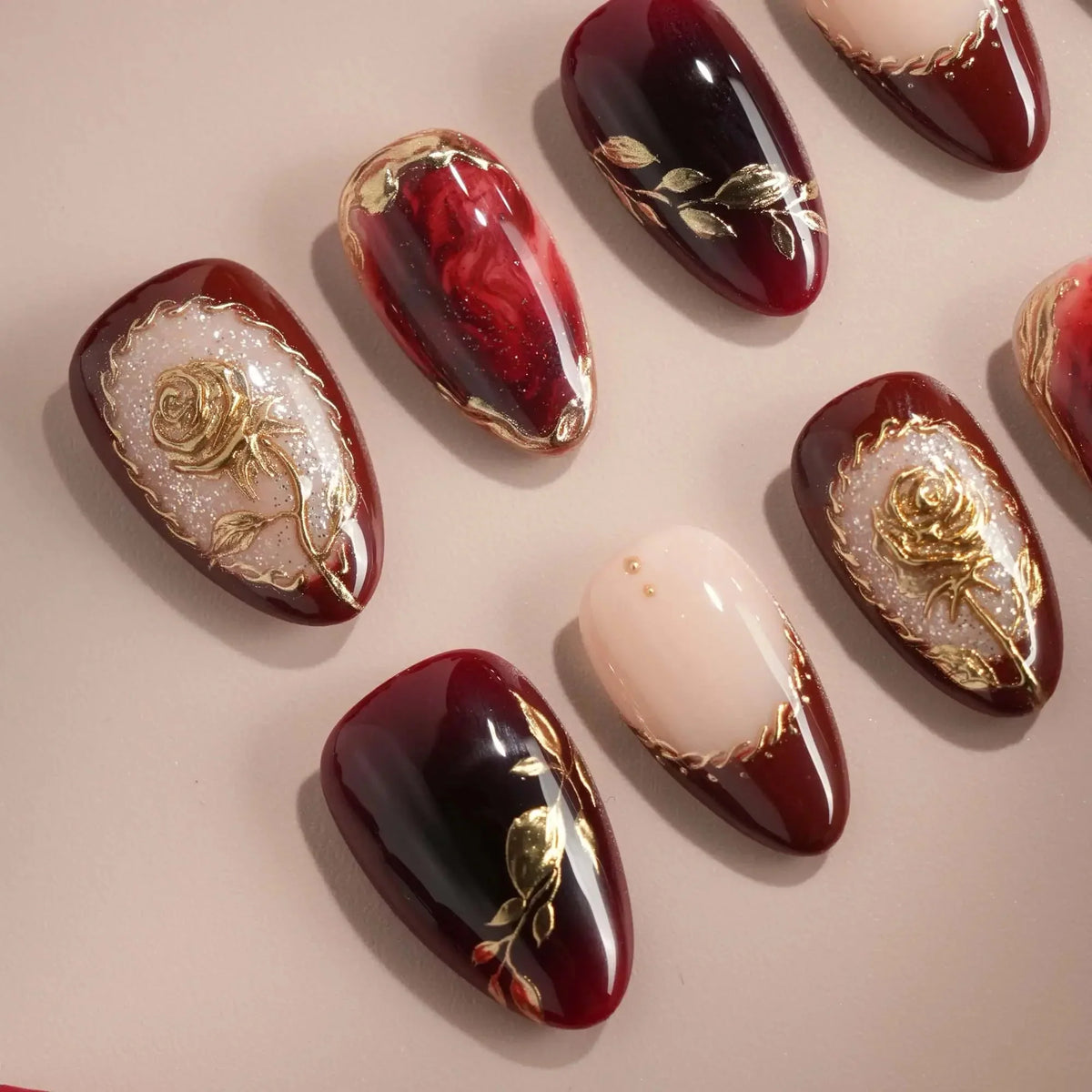 Gilded Merlot Reusable Press On Nails