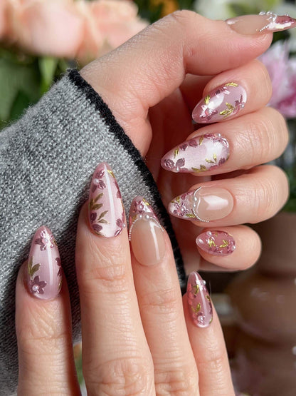 Falling Sakura Reusable Press On Nails