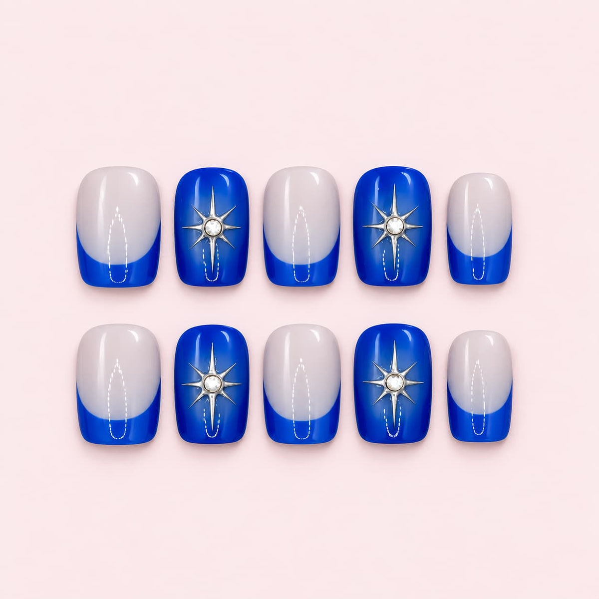 Royal Blue French Tip Short Square Press-On Nails