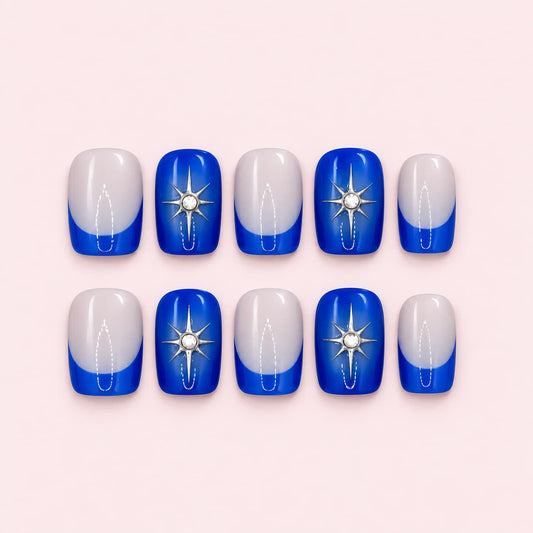 Royal Blue French Tip Short Square Press-On Nails