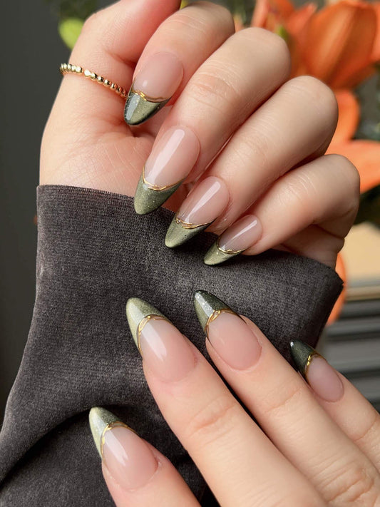 Silk Green Reusable Press On Nails