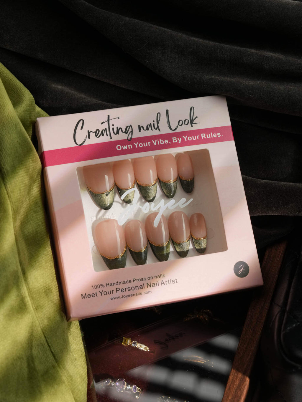 Silk Green Reusable Press On Nails