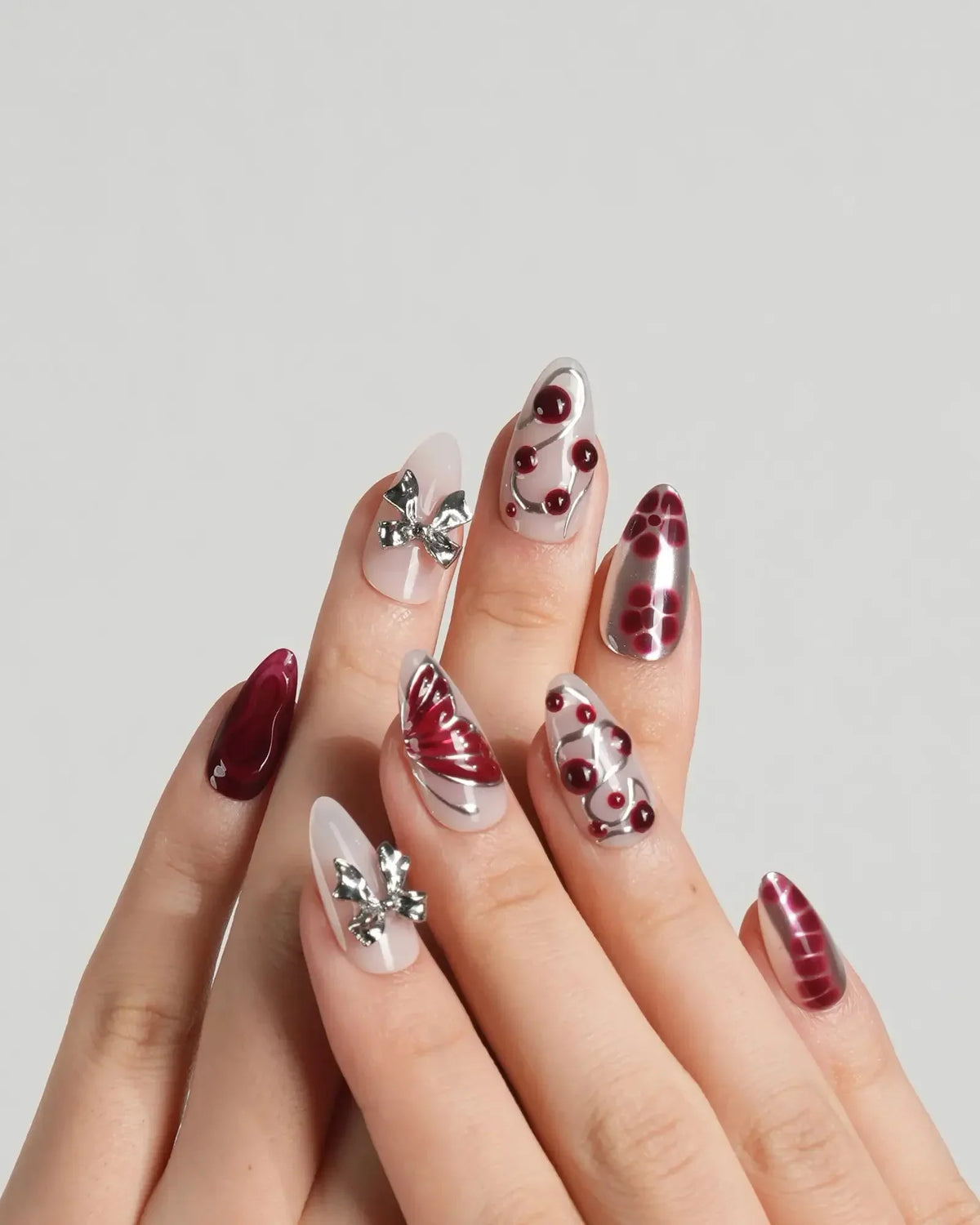 Silver Butterfly Reusable Press On Nails