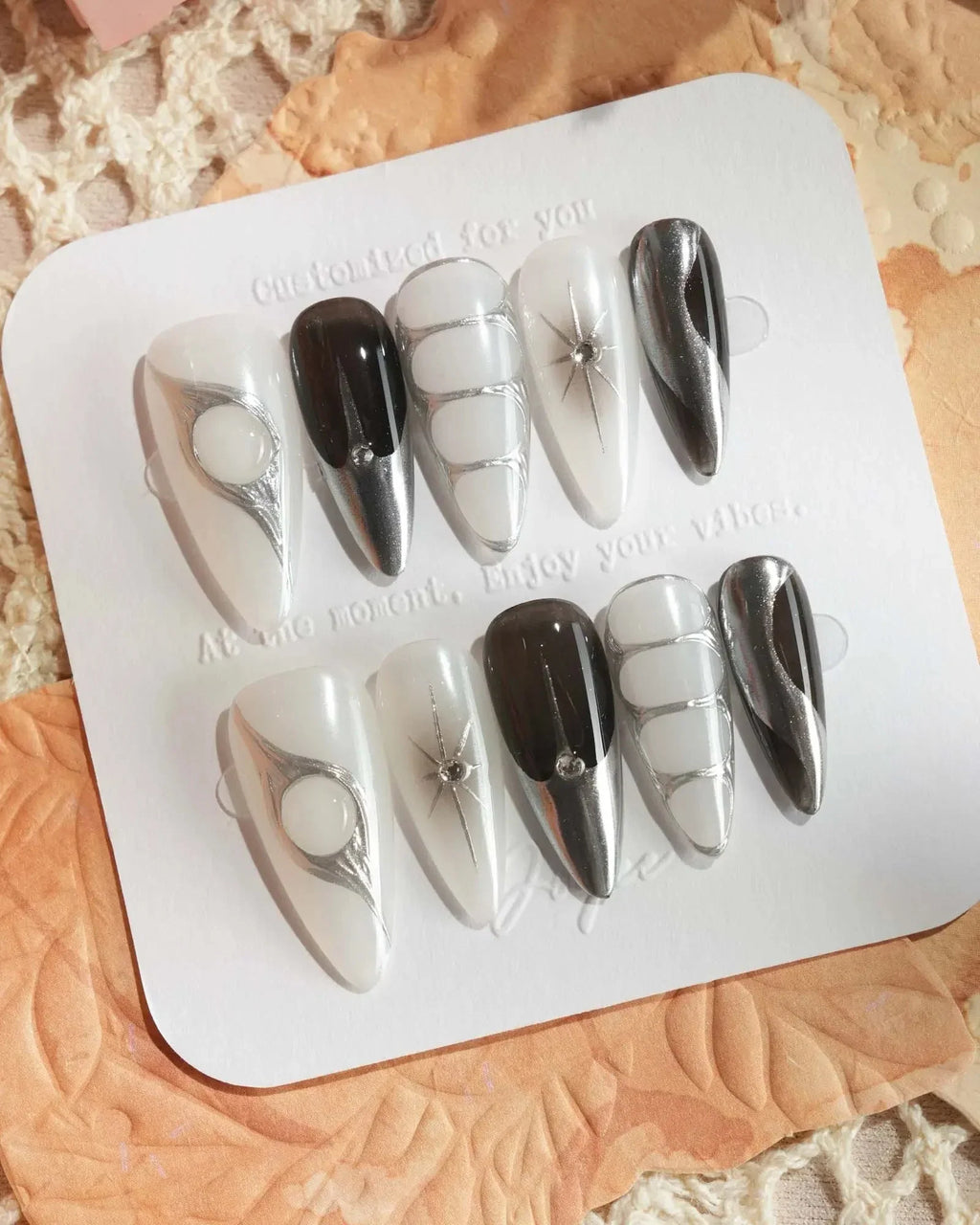 Silver Flame Reusable Press On Nails