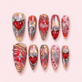 Silver Heart Chrome Stiletto Press-On Nails